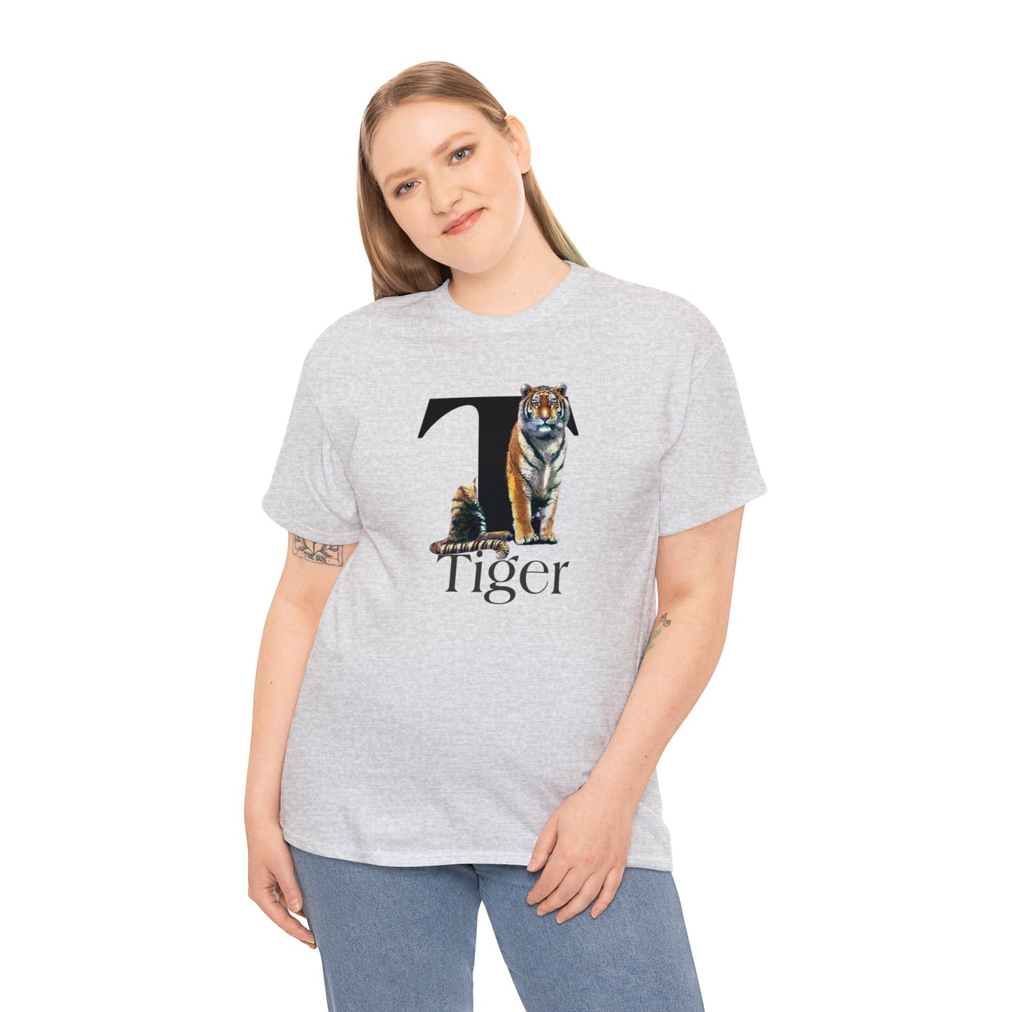 T is for Tiger Adult T-Shirt, Terrific Tiger Tee, Tiger Drawing T-Shirt, Tiger Illustration t-shirt,