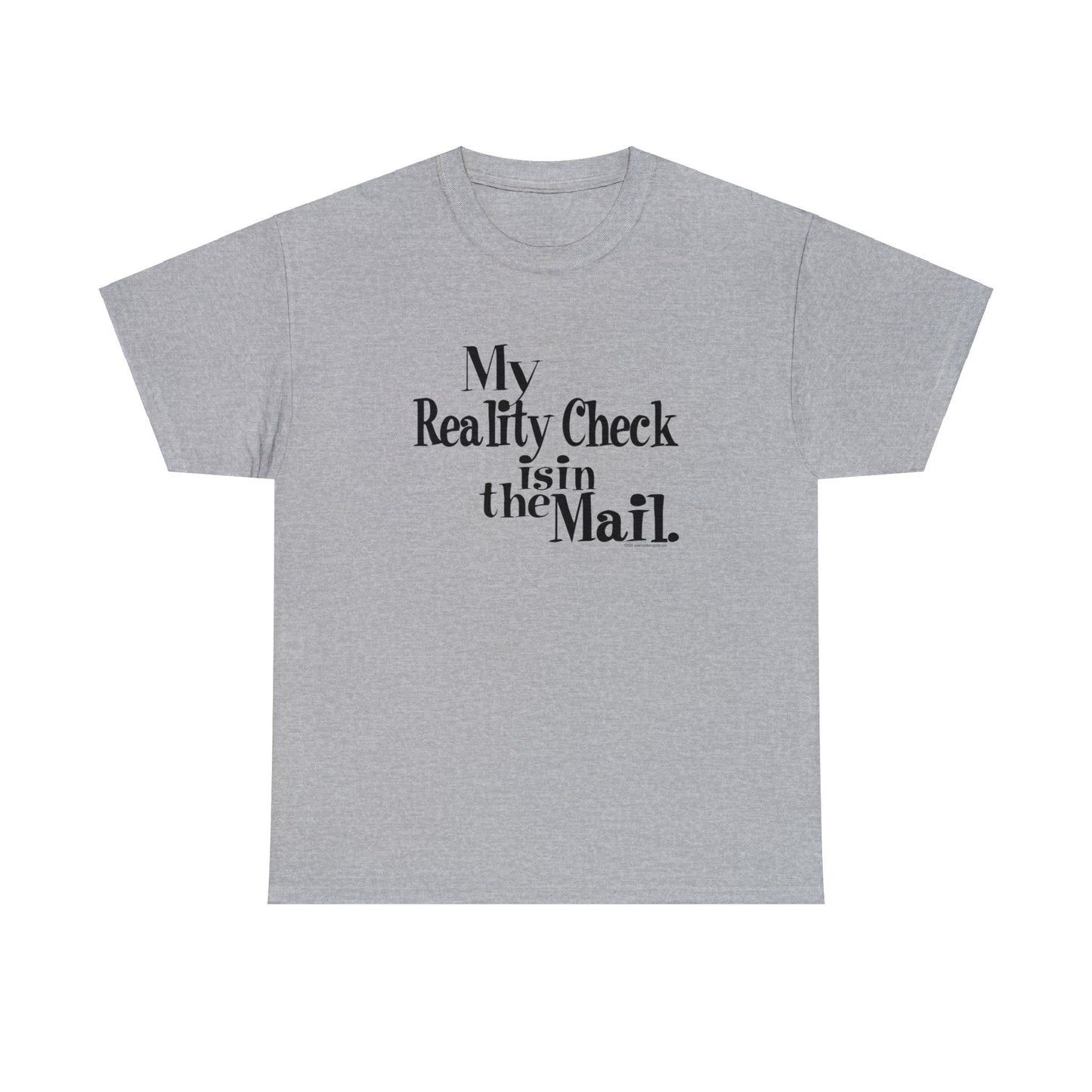 My Reality Check is in the Mail, funny t-shirt, Crazy t-shirt, reality check tee, humorous t-shirt, ironic t-shirt, t-shirt gift, reality T