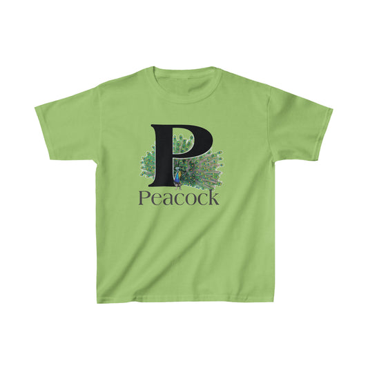 Peacock Letter P T-Shirt, Peacock Feathers Fanned out, Bird Shirt, Drawing T-Shirt, animal t-shirt, animal alphabet T, animal letters