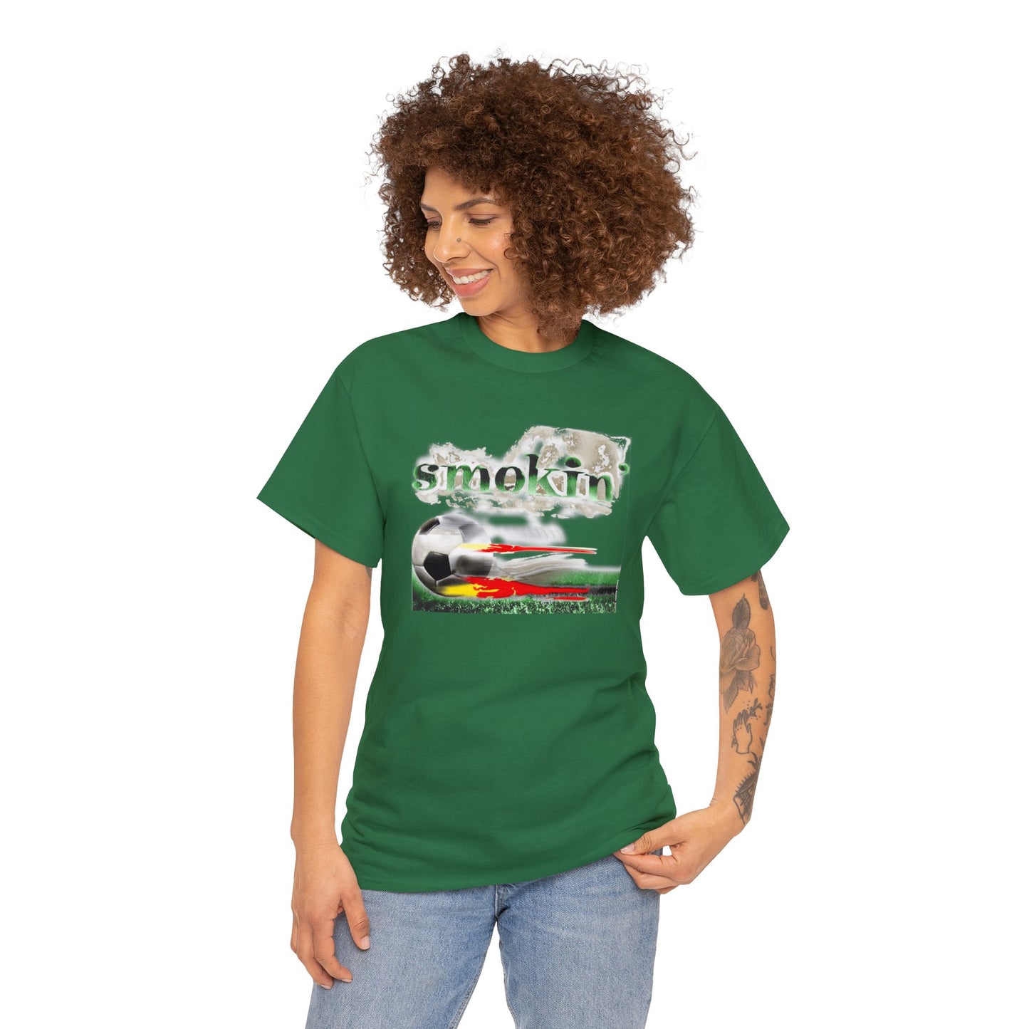 Smokin' Funny Soccer T-Shirt, Unisex Heavy Cotton Tee, Soccer Ball Flaming, Soccer smokin' hot, fast Soccer ball, burning Grass