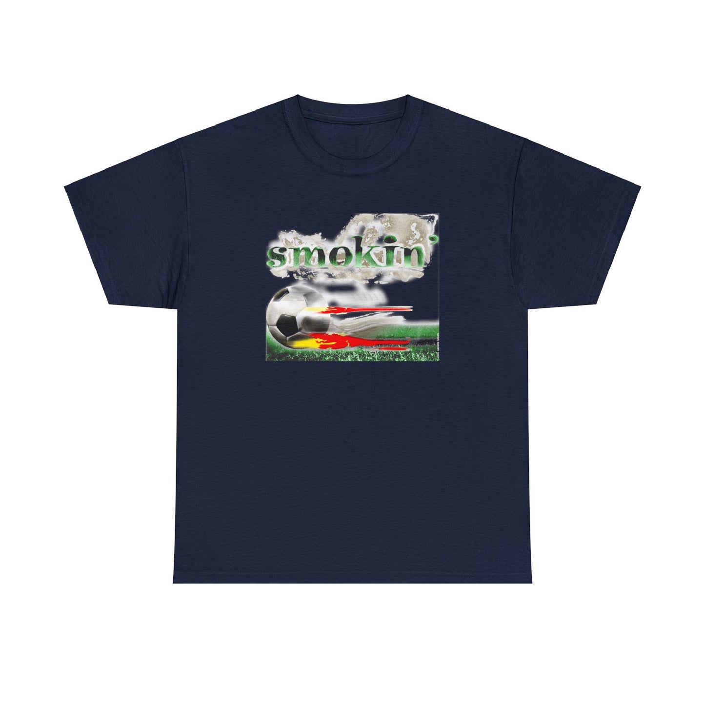 Smokin' Funny Soccer T-Shirt, Unisex Heavy Cotton Tee, Soccer Ball Flaming, Soccer smokin' hot, fast Soccer ball, burning Grass