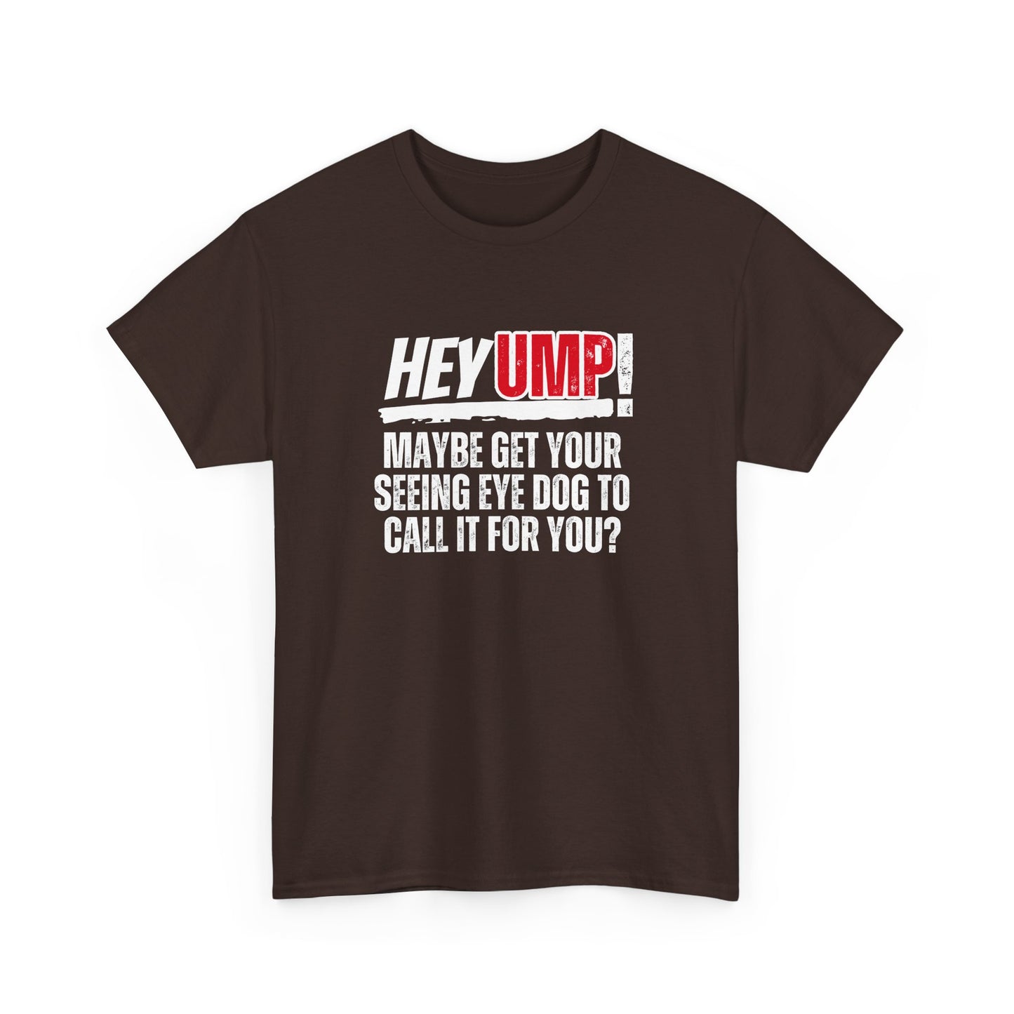 Funny Baseball T-Shirt - Hey Ump Maybe Get Your Seeing Eye Dog to Call It for You, Sports Tee, Baseball Fan Shirt, Humorous Graphic Tee,