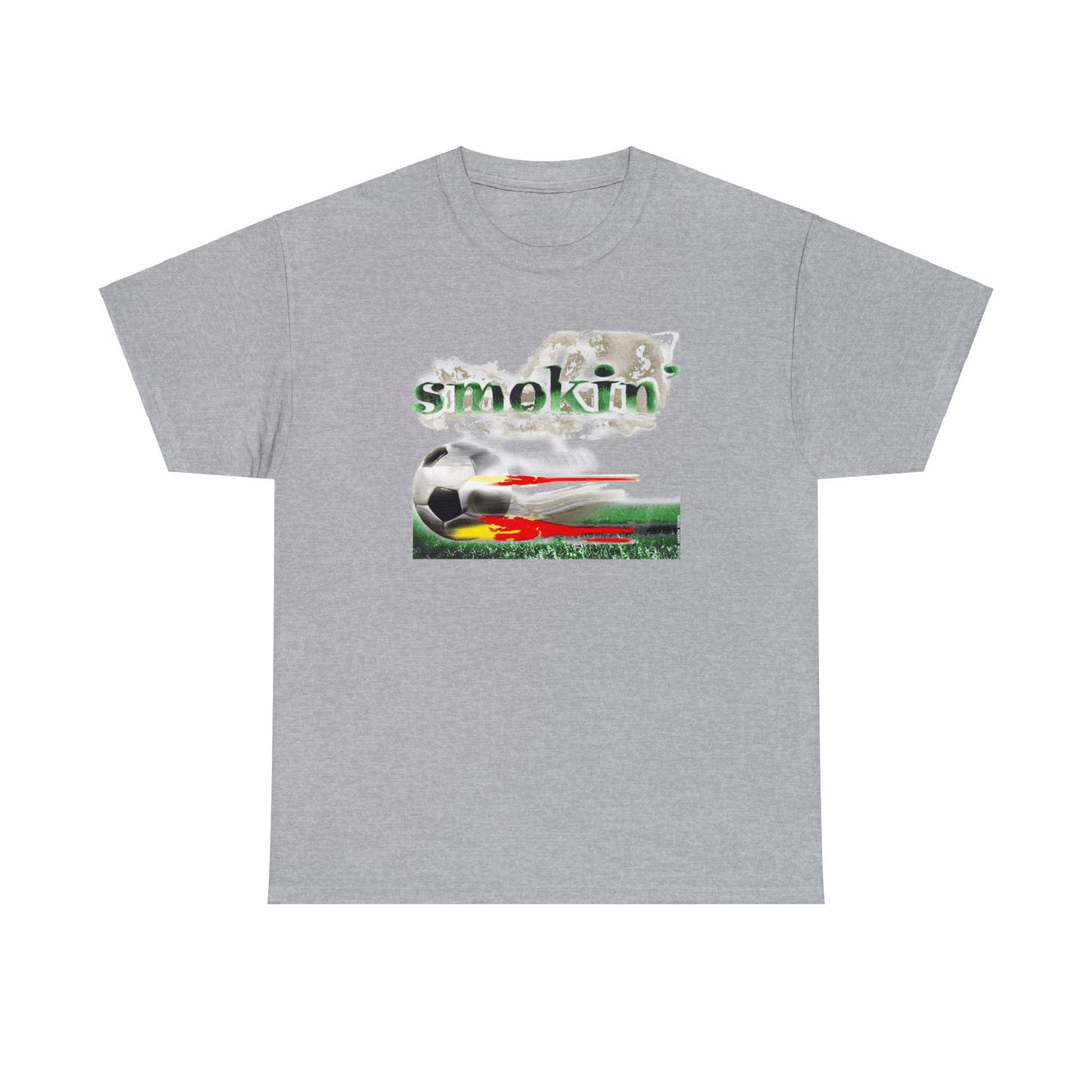 Smokin' Funny Soccer T-Shirt, Unisex Heavy Cotton Tee, Soccer Ball Flaming, Soccer smokin' hot, fast Soccer ball, burning Grass