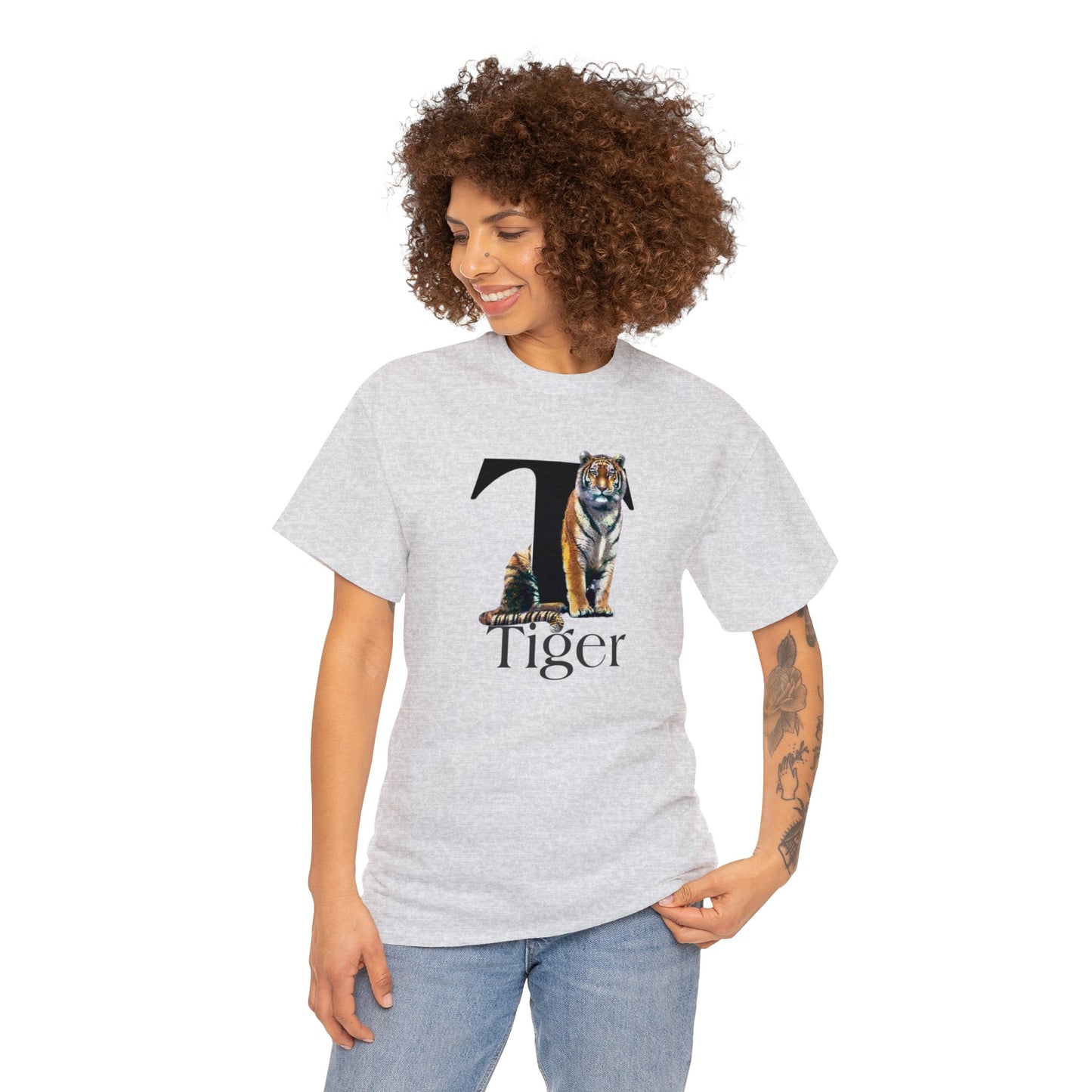 T is for Tiger Adult T-Shirt, Terrific Tiger Tee, Tiger Drawing T-Shirt, Tiger Illustration t-shirt,