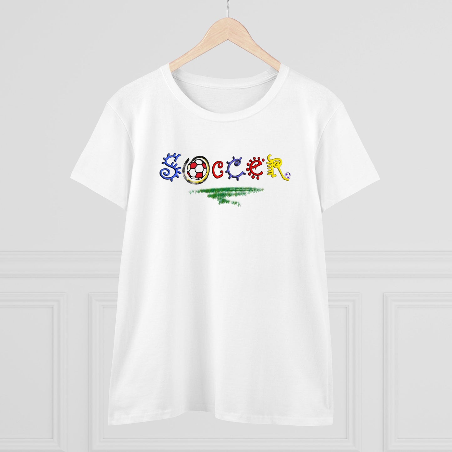 Artistic Soccer Girls T-Shirt, Ladies Soccer Design with Whimsical Soccer Design, Cute hand drawn look, stylized font, Soccer Gift for Women