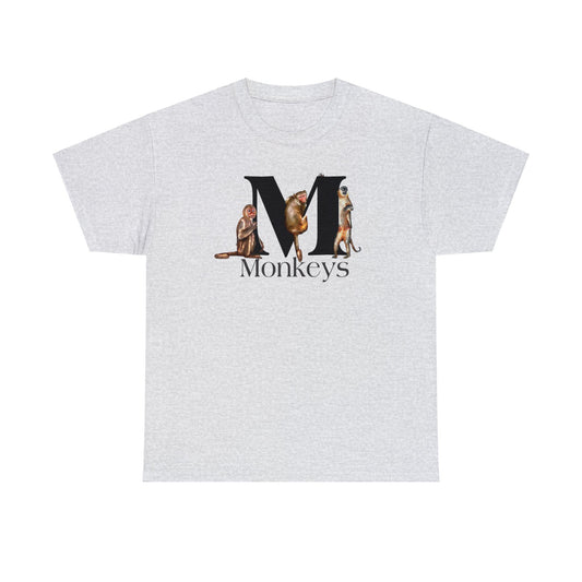 M is for Monkeys, Funny Monkeys t-shirt, Monkeys Hanging on Letter M, Drawing T-Shirt,