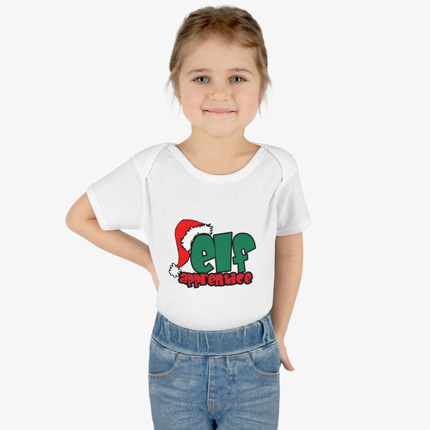 Elf Apprentice, Cute Baby One Piece Body Suit, Christmas t-shirt, Infant gift, Red and green, Santa Hat, Adorable Soft, Shower Gift