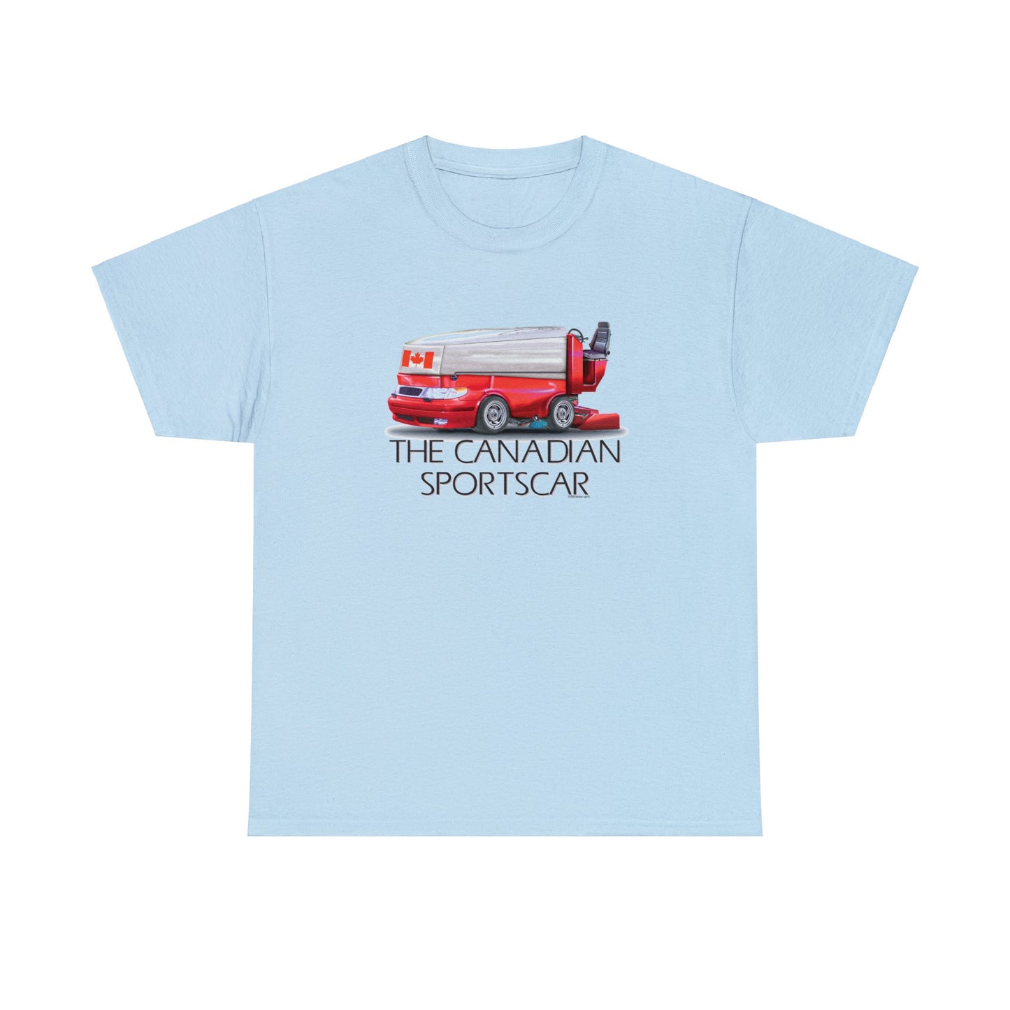 The Canadian Sportscar is an Ice Resurfacing Machine for the Hockey Rink, Fun design, Canada Hockey Parody Tee Shirt Design