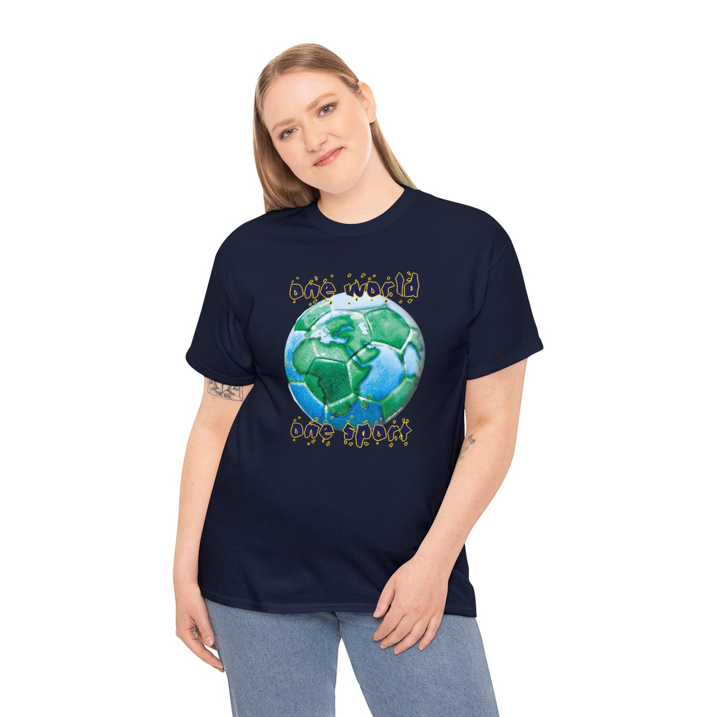 One World One Sport, Soccer Ball, Planet Earth soccer T-Shirt, Soccer is the World Sport, Bright Fun Positive Soccer T-Shirt Design