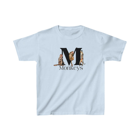 M is for Monkeys, Funny Monkeys t-shirt, Monkeys Hanging on Letter M, Drawing T-Shirt, animal shirt, animal alphabet T, animal letters Tee