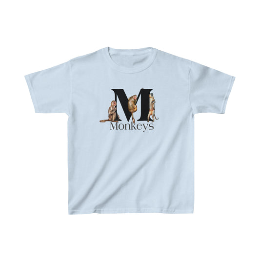 M is for Monkeys, Funny Monkeys t-shirt, Monkeys Hanging on Letter M, Drawing T-Shirt, animal shirt, animal alphabet T, animal letters Tee