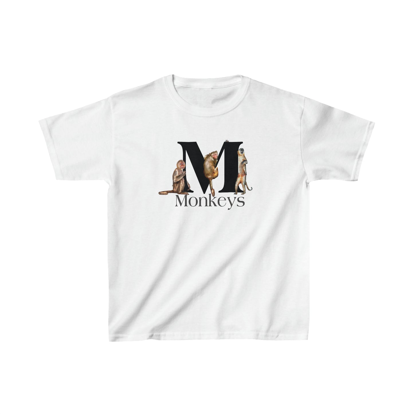 M is for Monkeys, Funny Monkeys t-shirt, Monkeys Hanging on Letter M, Drawing T-Shirt, animal shirt, animal alphabet T, animal letters Tee