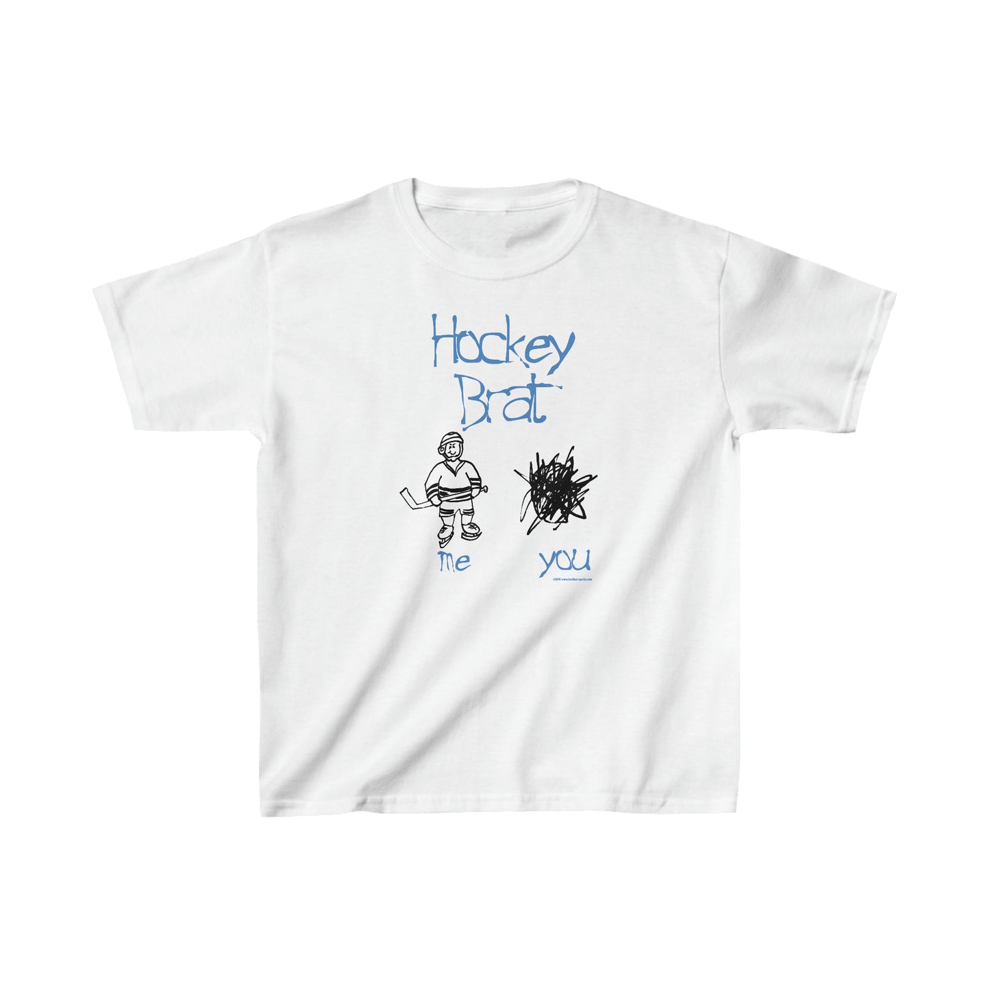 Hockey Brat Kids Hockey T-Shirt, Child Drawing of Youth Hockey Player and Scribble Showing Opponent, Hockey Attitude, Hockey Gift T-Shirt
