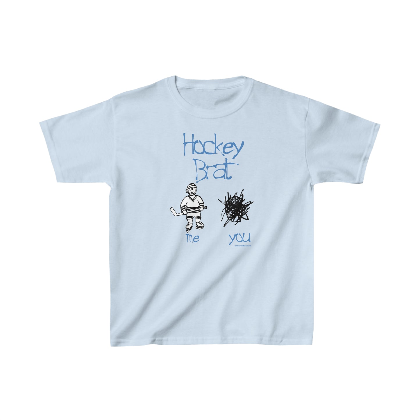 Hockey Brat Kids Hockey T-Shirt, Child Drawing of Youth Hockey Player and Scribble Showing Opponent, Hockey Attitude, Hockey Gift T-Shirt