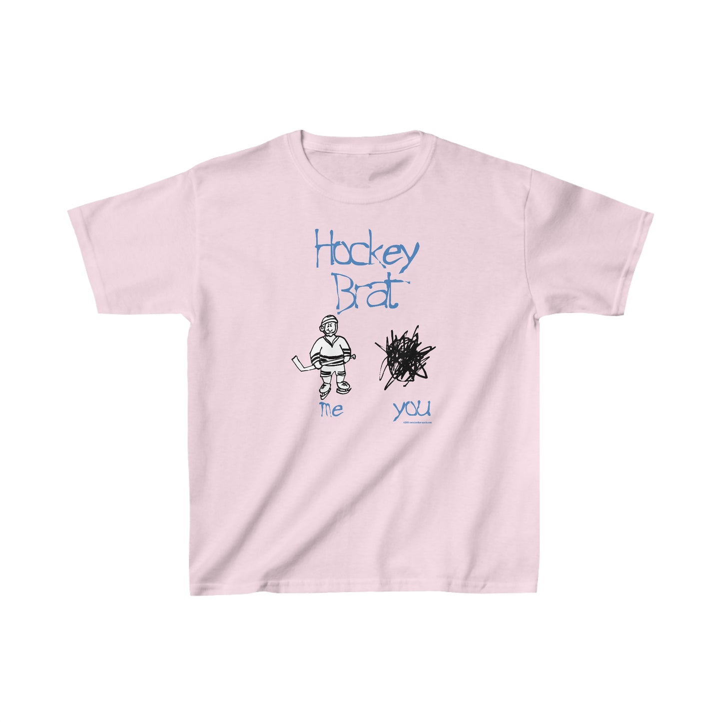 Hockey Brat Kids Hockey T-Shirt, Child Drawing of Youth Hockey Player and Scribble Showing Opponent, Hockey Attitude, Hockey Gift T-Shirt