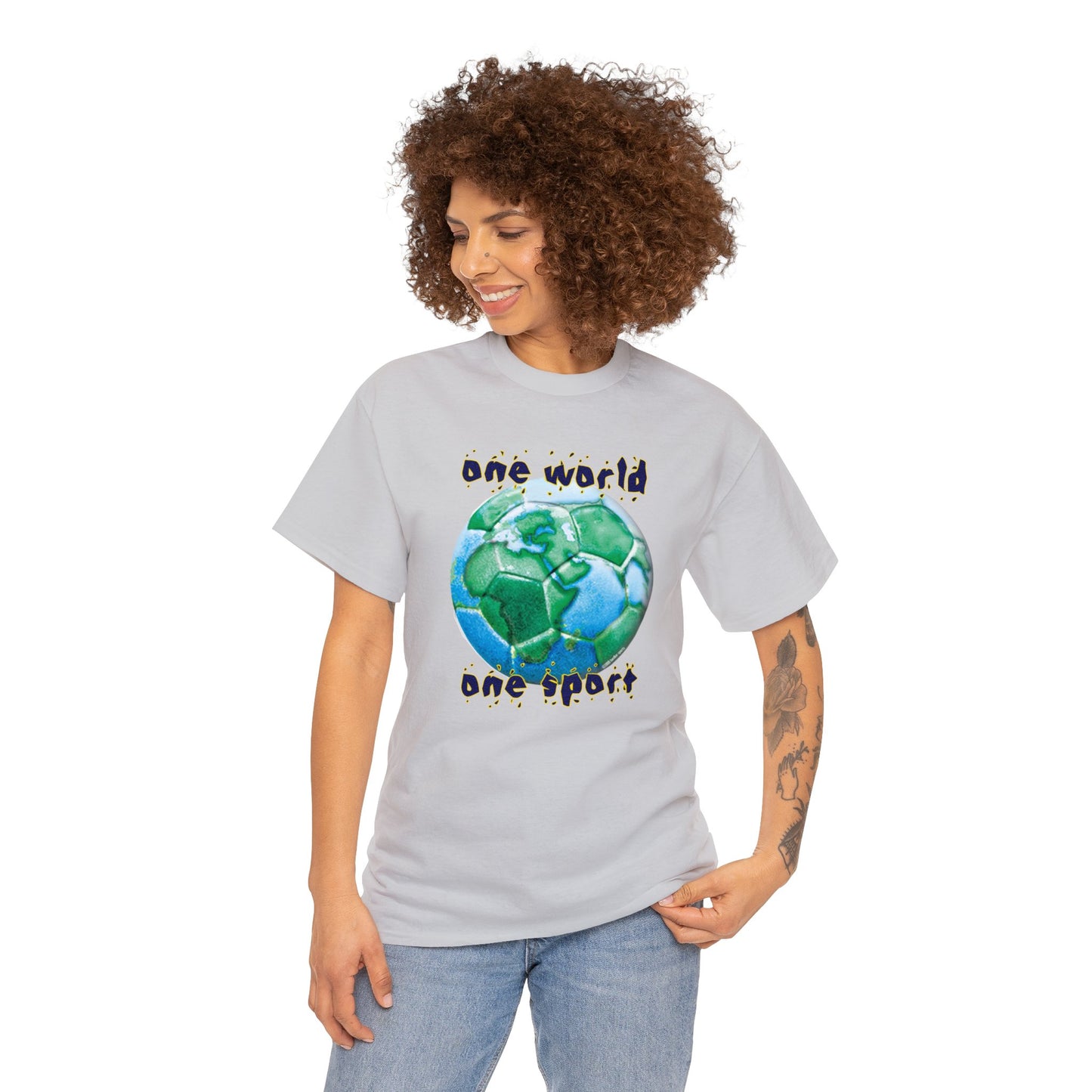 One World One Sport, Soccer Ball, Planet Earth soccer T-Shirt, Soccer is the World Sport, Bright Fun Positive Soccer T-Shirt Design