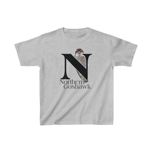 N is for Northern Goshawk T-Shirt, Bird Shirt, Wildlife Drawing T-Shirt, animal t-shirt, animal alphabet T, animal letters Tee