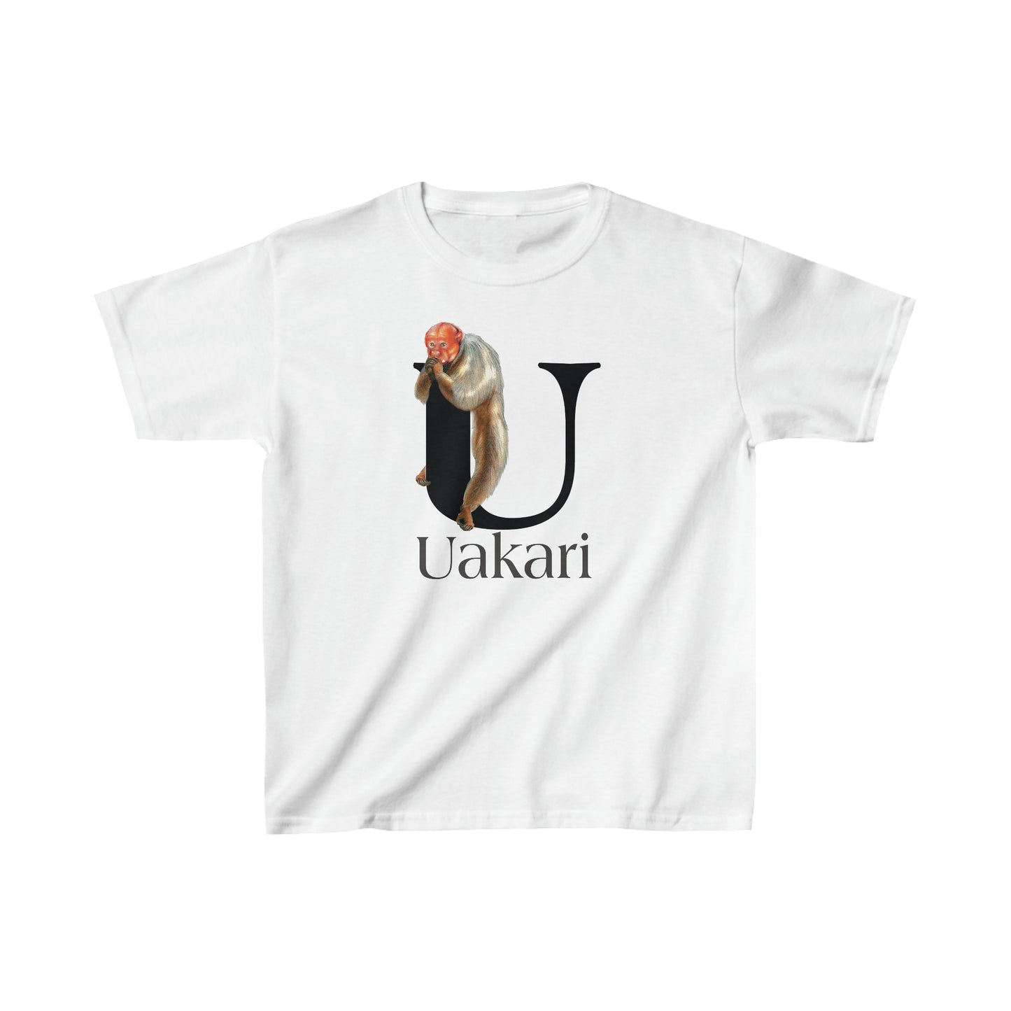 U is for Uakari Monkey, Uacari monkey Drawing, Uakari T-Shirt, animal t-shirt, animal alphabet letter U, Uakari illustration t shirt,