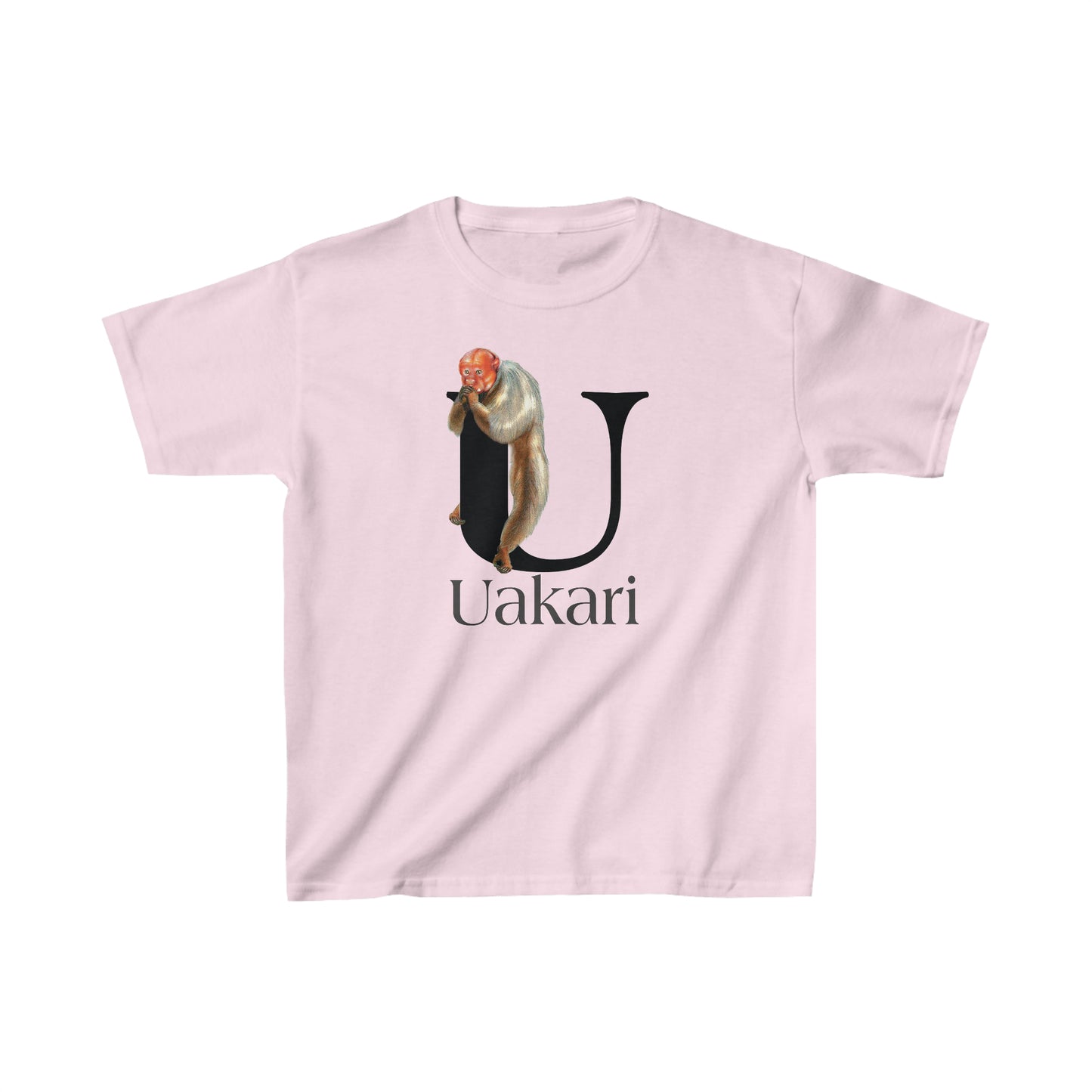 U is for Uakari Monkey, Uacari monkey Drawing, Uakari T-Shirt, animal t-shirt, animal alphabet letter U, Uakari illustration t shirt,