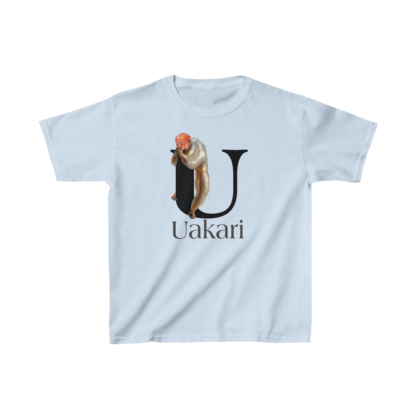 U is for Uakari Monkey, Uacari monkey Drawing, Uakari T-Shirt, animal t-shirt, animal alphabet letter U, Uakari illustration t shirt,