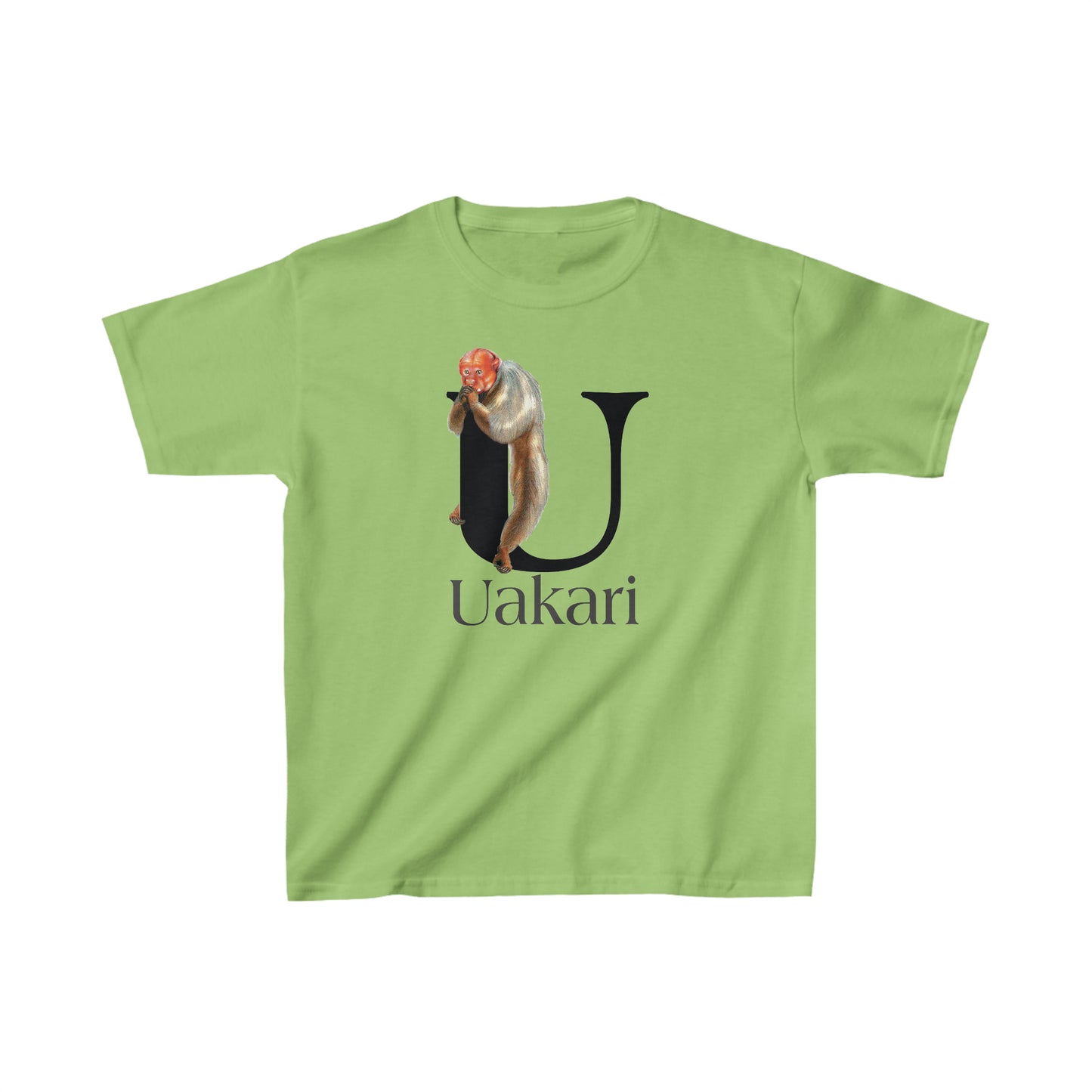 U is for Uakari Monkey, Uacari monkey Drawing, Uakari T-Shirt, animal t-shirt, animal alphabet letter U, Uakari illustration t shirt,