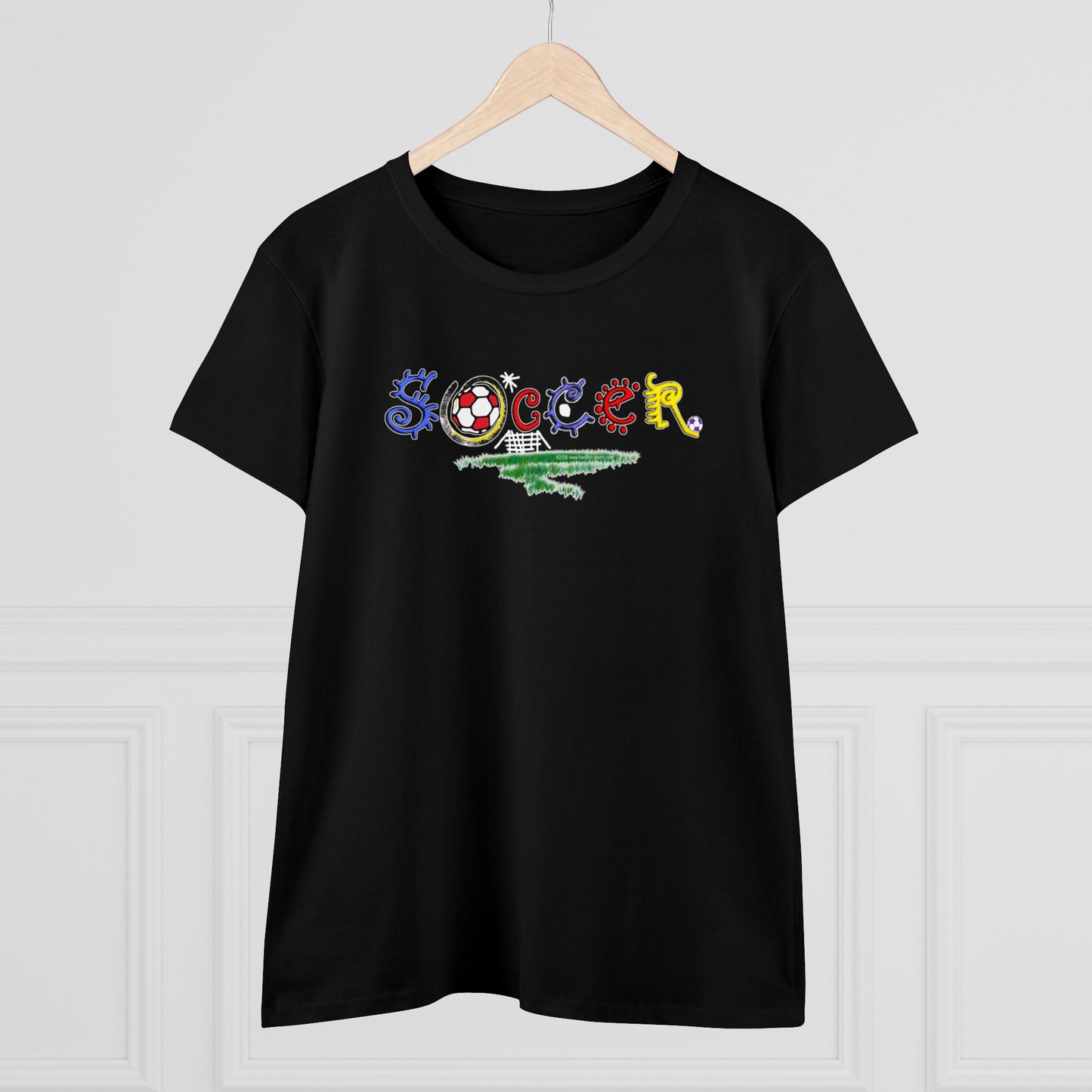 Artistic Soccer Girls T-Shirt, Ladies Soccer Design with Whimsical Soccer Design, Cute hand drawn look, stylized font, Soccer Gift for Women