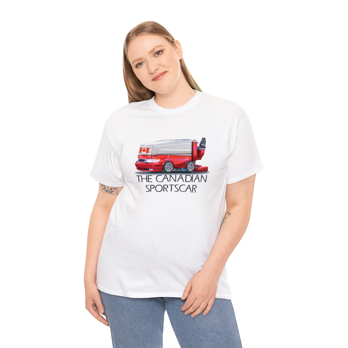 The Canadian Sportscar is an Ice Resurfacing Machine for the Hockey Rink, Fun design, Canada Hockey Parody Tee Shirt Design