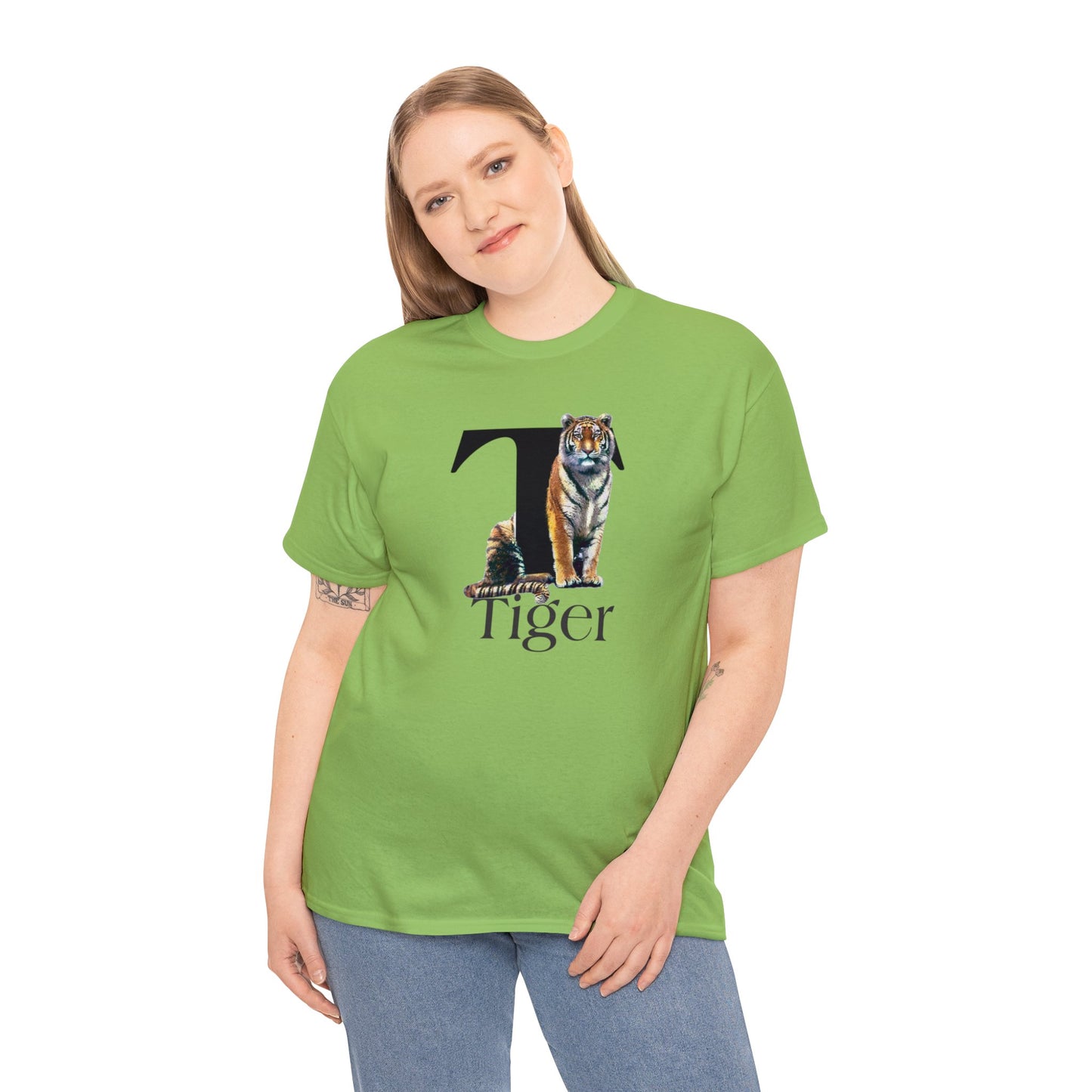 T is for Tiger Adult T-Shirt, Terrific Tiger Tee, Tiger Drawing T-Shirt, Tiger Illustration t-shirt,