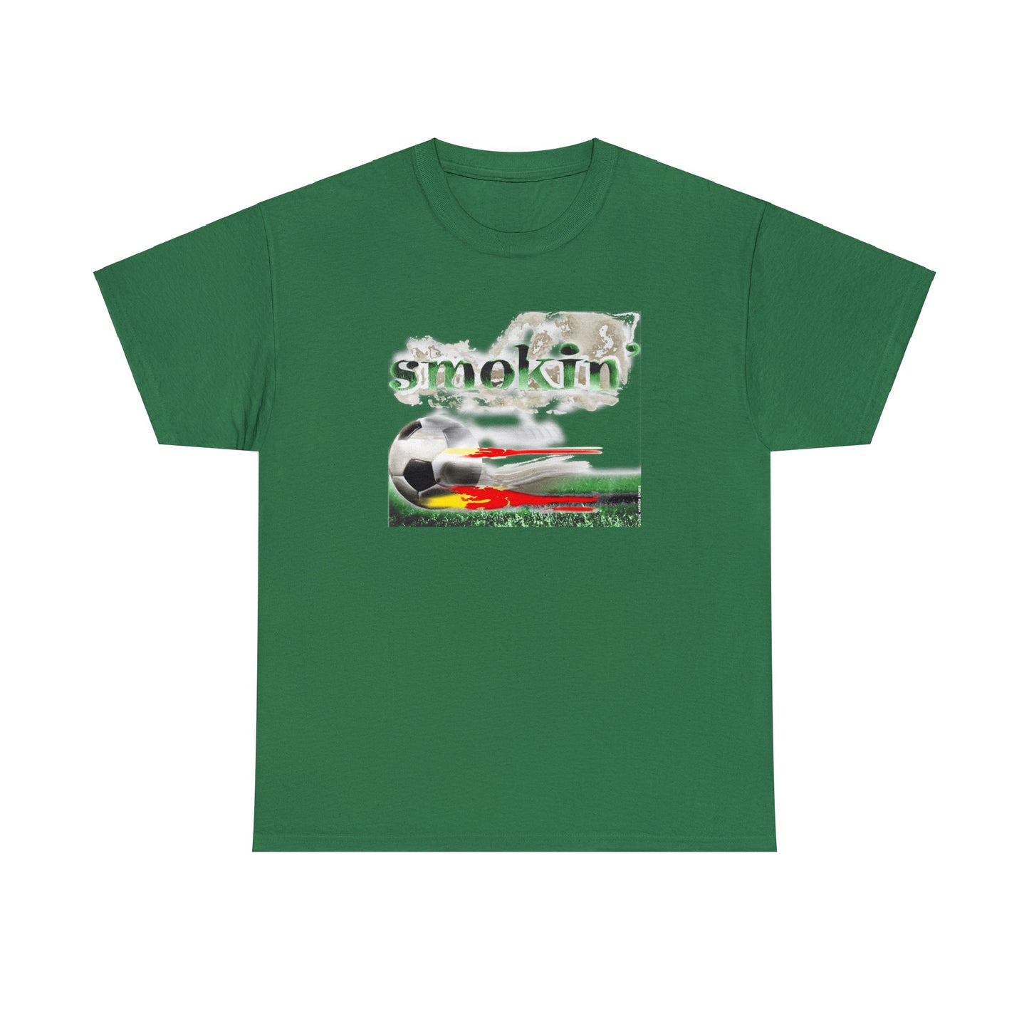 Smokin' Funny Soccer T-Shirt, Unisex Heavy Cotton Tee, Soccer Ball Flaming, Soccer smokin' hot, fast Soccer ball, burning Grass