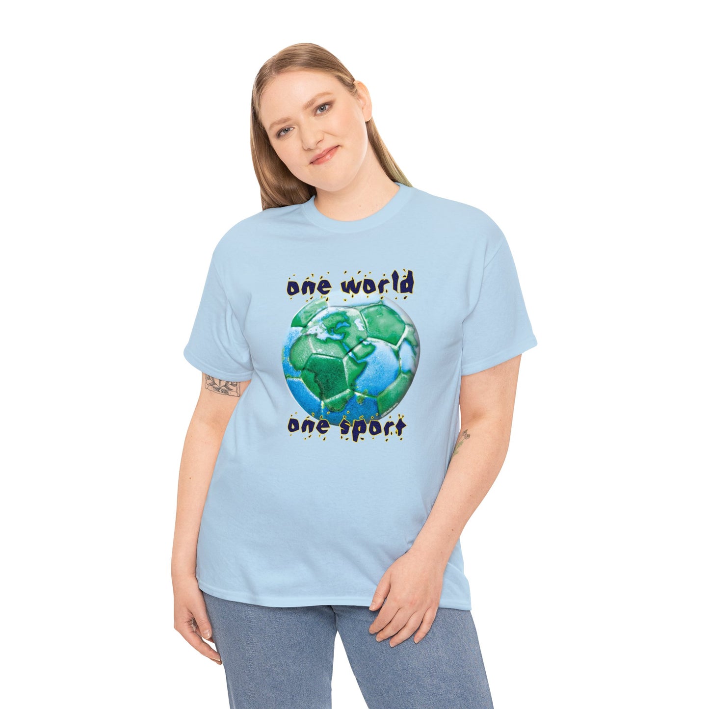 One World One Sport, Soccer Ball, Planet Earth soccer T-Shirt, Soccer is the World Sport, Bright Fun Positive Soccer T-Shirt Design