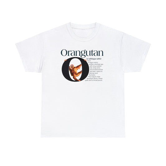 O is for Orangutan t-shirt, Funny Orangutan hanging from letter O, Drawing T-Shirt, animal t-shirt,
