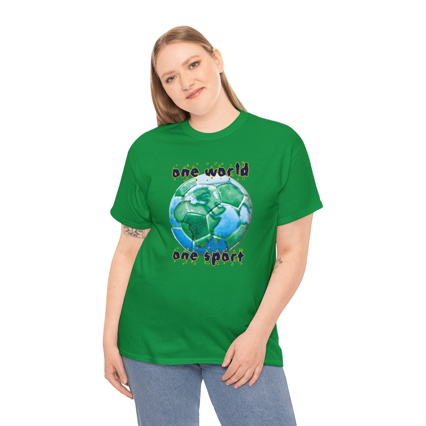 One World One Sport, Soccer Ball, Planet Earth soccer T-Shirt, Soccer is the World Sport, Bright Fun Positive Soccer T-Shirt Design