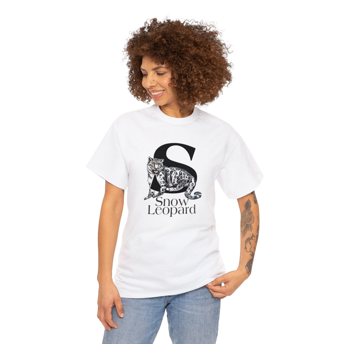 S is for Snow Leopard, Snow Leopard T-Shirt, Snow Leopard Drawing T-Shirt, Illustration,