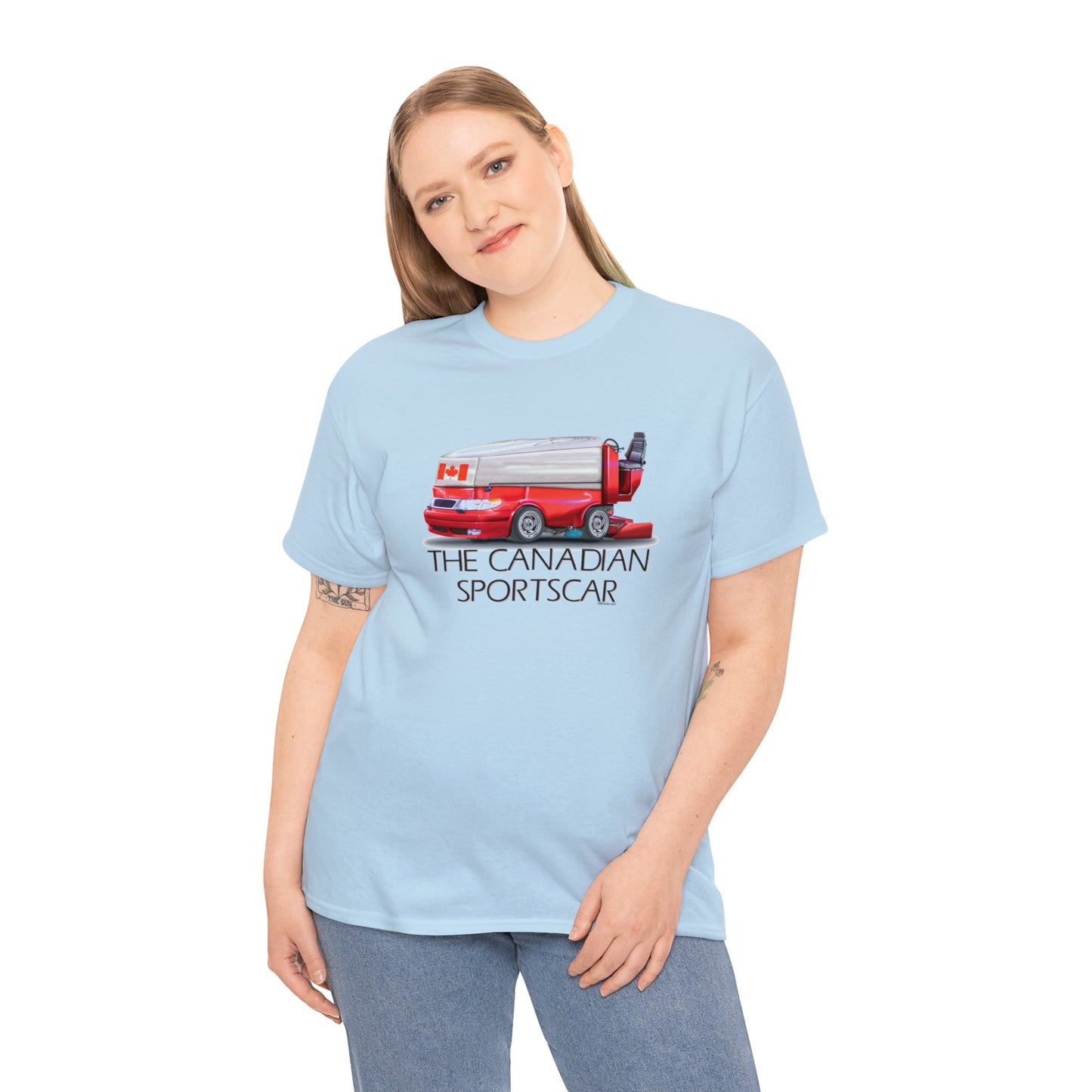 The Canadian Sportscar is an Ice Resurfacing Machine for the Hockey Rink, Fun design, Canada Hockey Parody Tee Shirt Design