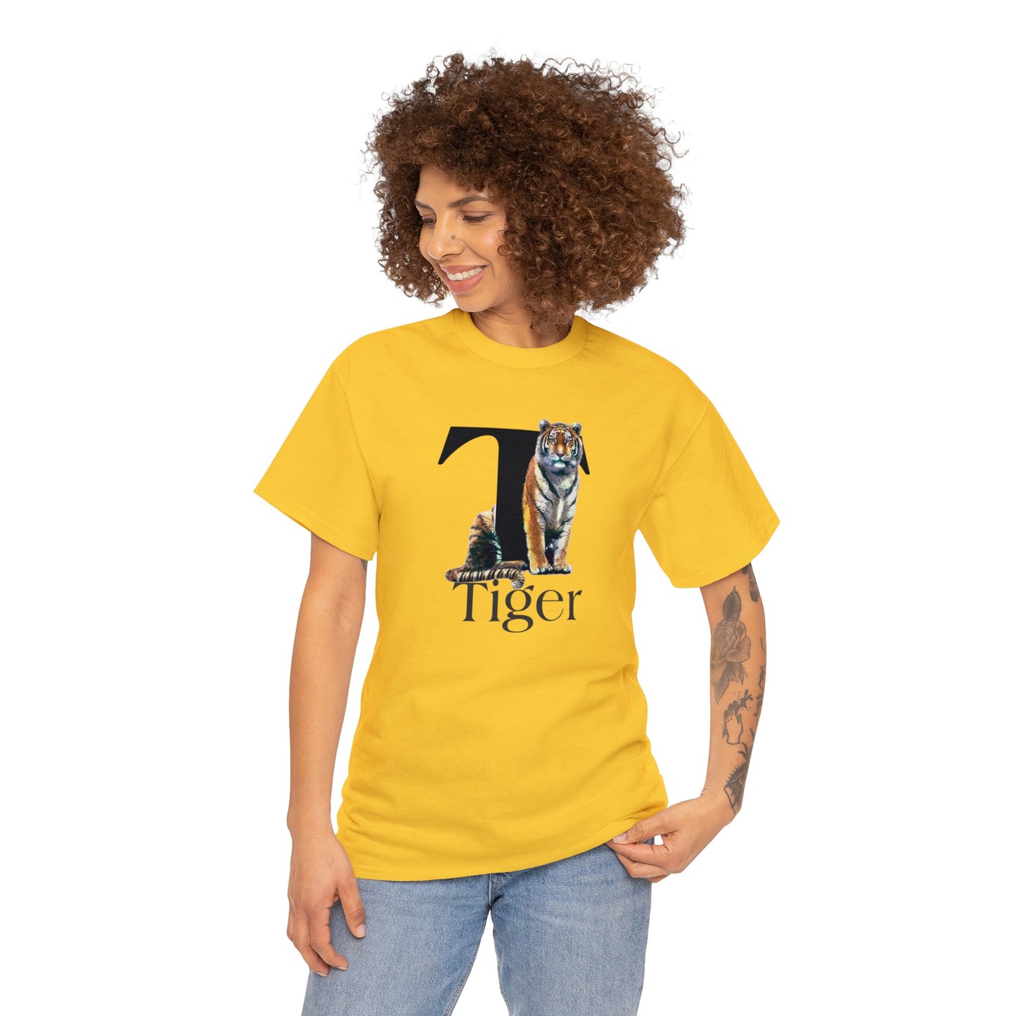 T is for Tiger Adult T-Shirt, Terrific Tiger Tee, Tiger Drawing T-Shirt, Tiger Illustration t-shirt,