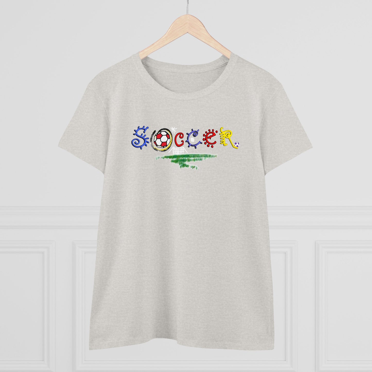 Artistic Soccer Girls T-Shirt, Ladies Soccer Design with Whimsical Soccer Design, Cute hand drawn look, stylized font, Soccer Gift for Women