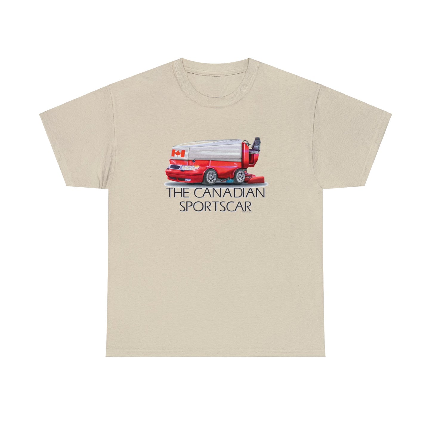 The Canadian Sportscar is an Ice Resurfacing Machine for the Hockey Rink, Fun design, Canada Hockey Parody Tee Shirt Design