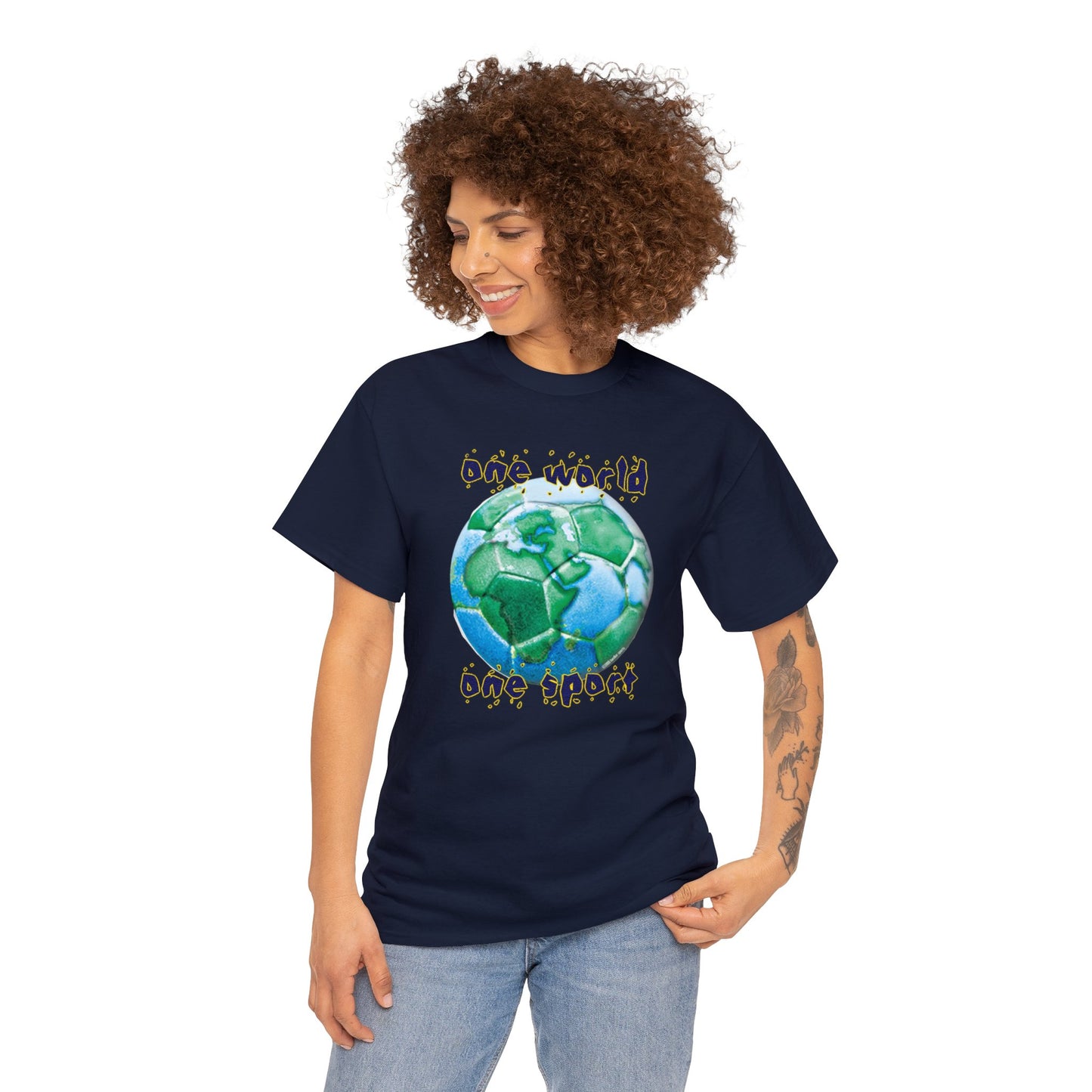 One World One Sport, Soccer Ball, Planet Earth soccer T-Shirt, Soccer is the World Sport, Bright Fun Positive Soccer T-Shirt Design