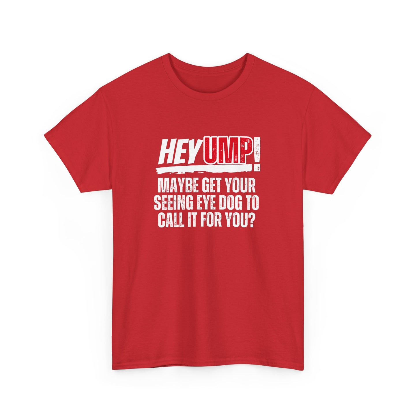 Funny Baseball T-Shirt - Hey Ump Maybe Get Your Seeing Eye Dog to Call It for You, Sports Tee, Baseball Fan Shirt, Humorous Graphic Tee,