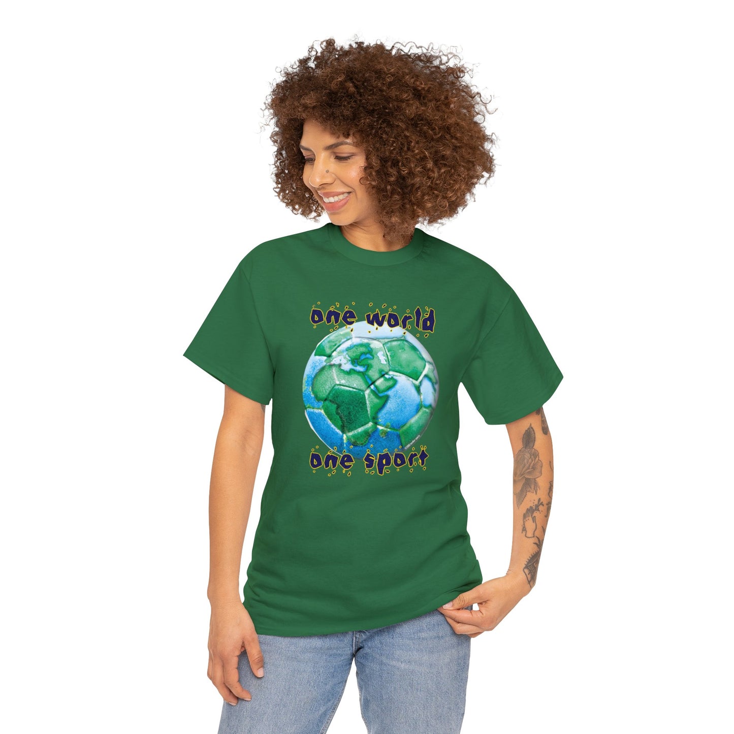One World One Sport, Soccer Ball, Planet Earth soccer T-Shirt, Soccer is the World Sport, Bright Fun Positive Soccer T-Shirt Design