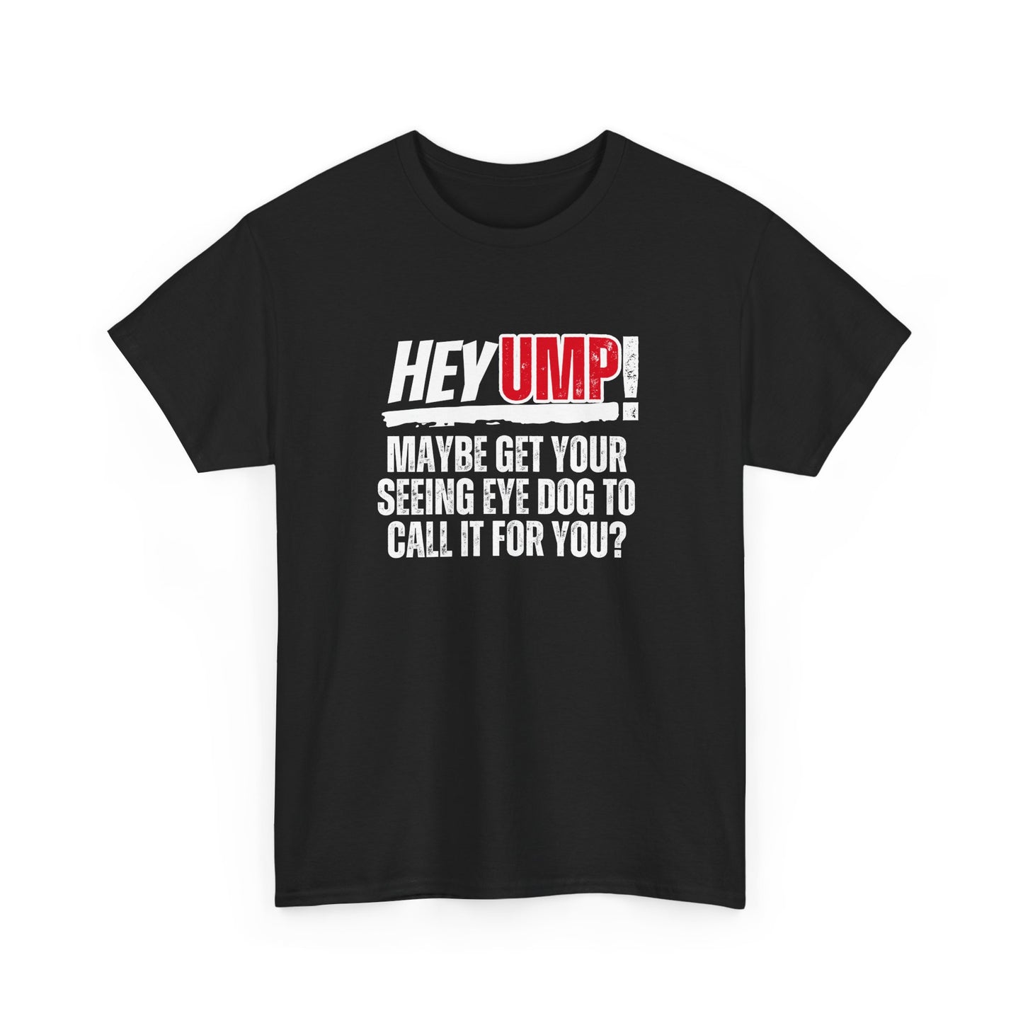 Funny Baseball T-Shirt - Hey Ump Maybe Get Your Seeing Eye Dog to Call It for You, Sports Tee, Baseball Fan Shirt, Humorous Graphic Tee,