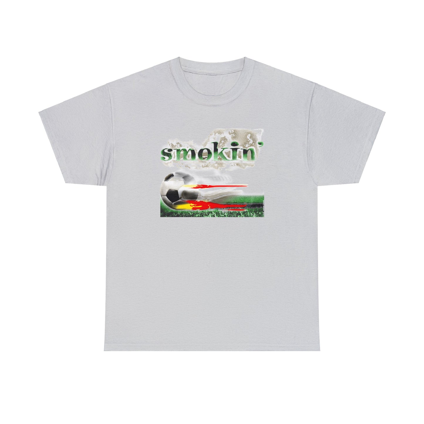 Smokin' Funny Soccer T-Shirt, Unisex Heavy Cotton Tee, Soccer Ball Flaming, Soccer smokin' hot, fast Soccer ball, burning Grass