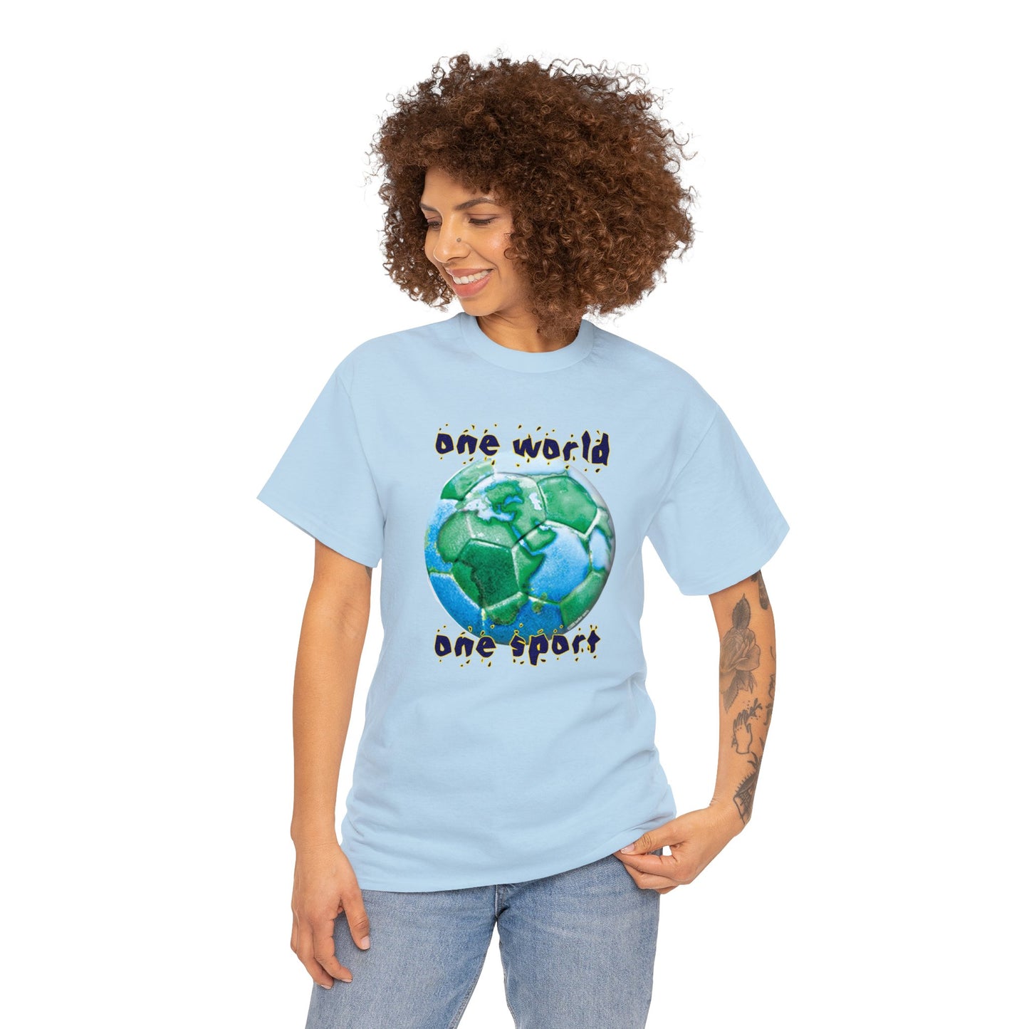 One World One Sport, Soccer Ball, Planet Earth soccer T-Shirt, Soccer is the World Sport, Bright Fun Positive Soccer T-Shirt Design