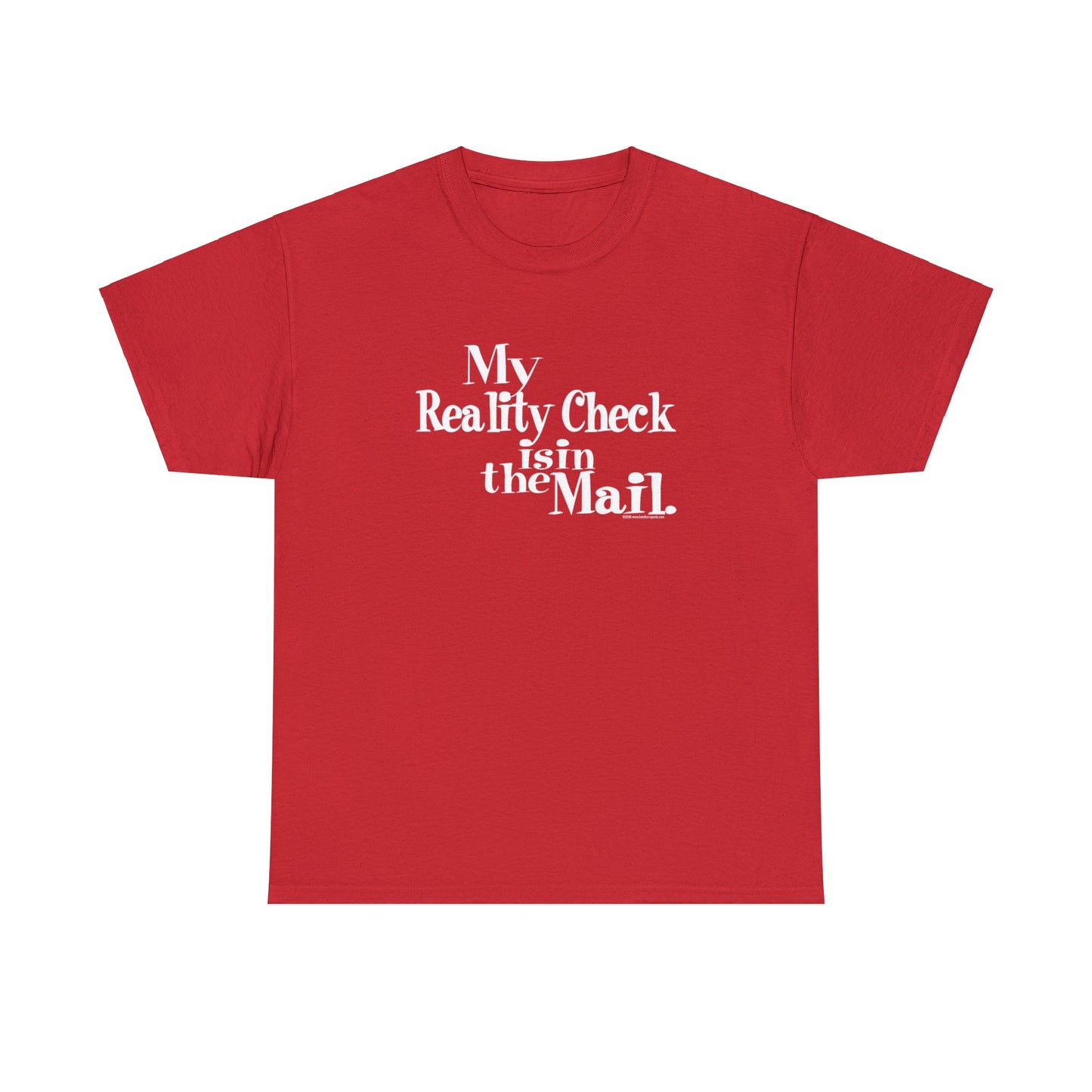 My Reality Check is in the Mail, funny t-shirt, Crazy t-shirt, reality check tee, humorous t-shirt, ironic t-shirt, t-shirt gift, reality T