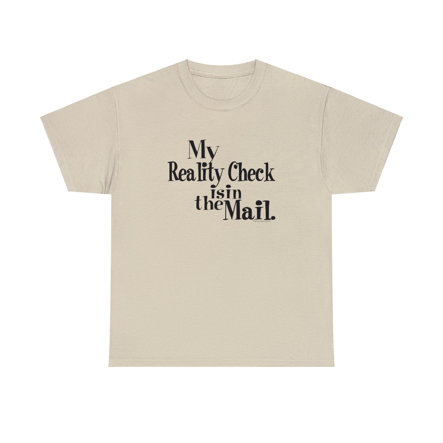 My Reality Check is in the Mail, funny t-shirt, Crazy t-shirt, reality check tee, humorous t-shirt, ironic t-shirt, t-shirt gift, reality T