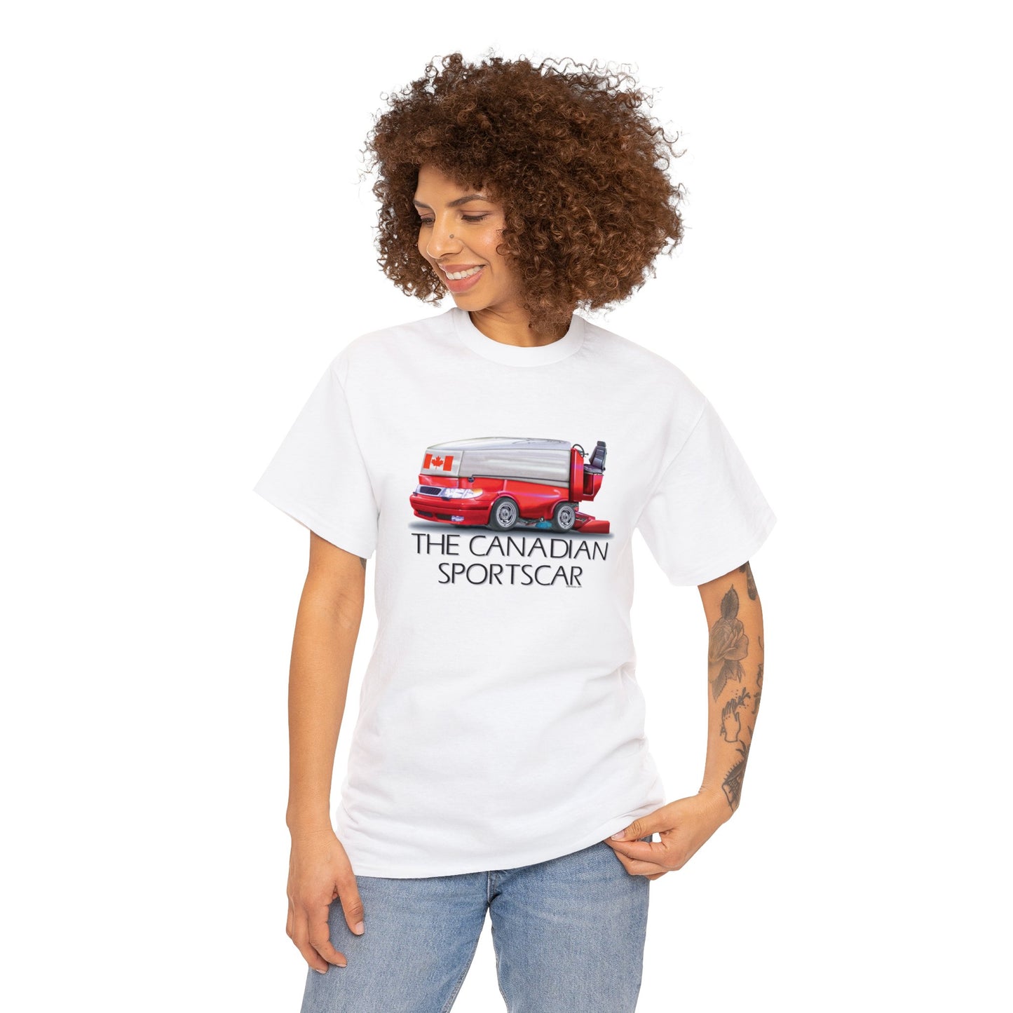 The Canadian Sportscar is an Ice Resurfacing Machine for the Hockey Rink, Fun design, Canada Hockey Parody Tee Shirt Design