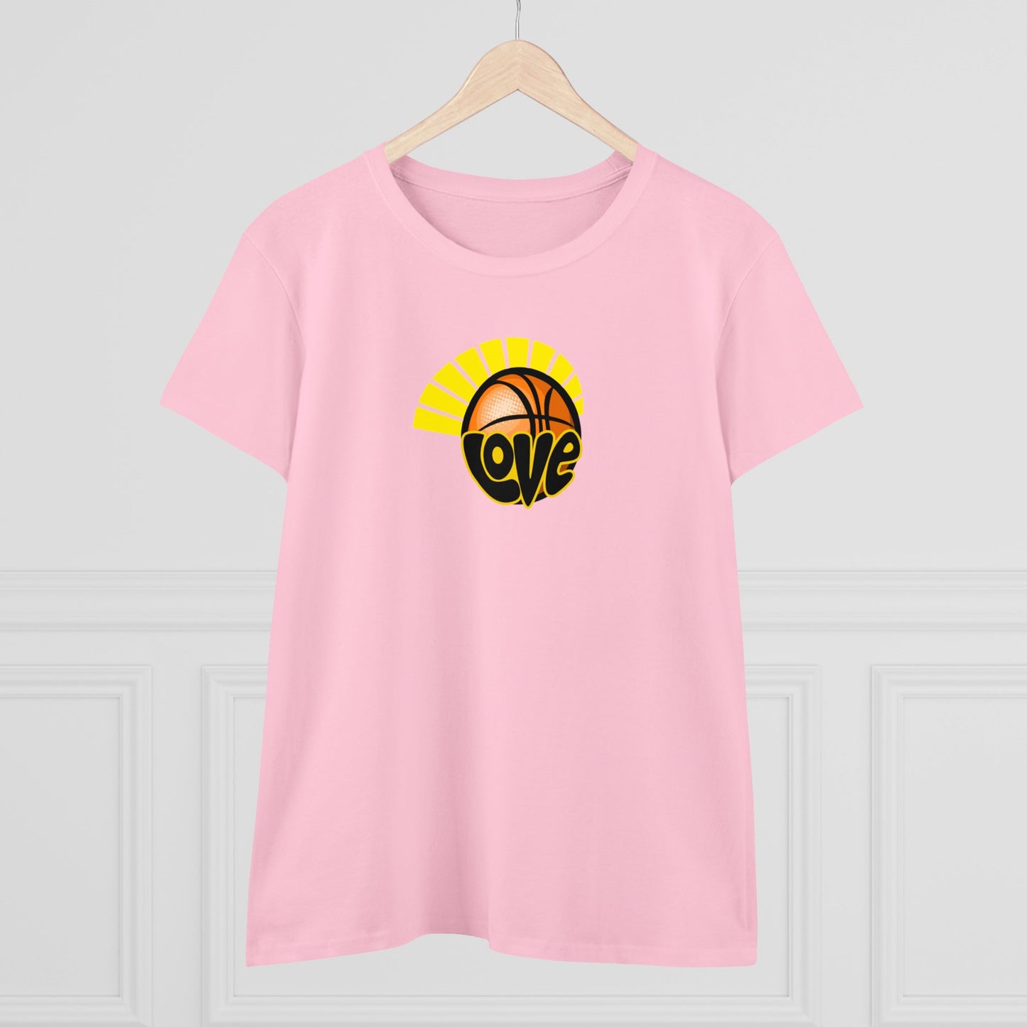 Love of Basketball, Women's Retro Hippy, Feel Good, Midweight Cotton Tee, Cute Ladies Tee, Retro 70's, Pink Basketball T-Shirts for Ladies