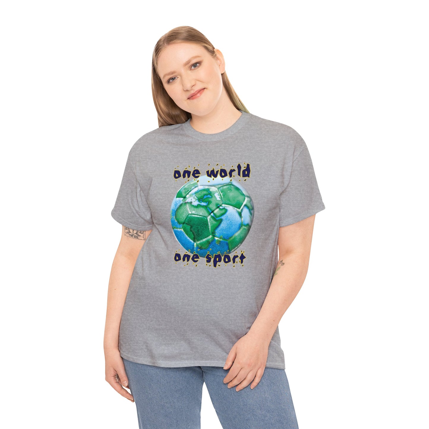 One World One Sport, Soccer Ball, Planet Earth soccer T-Shirt, Soccer is the World Sport, Bright Fun Positive Soccer T-Shirt Design