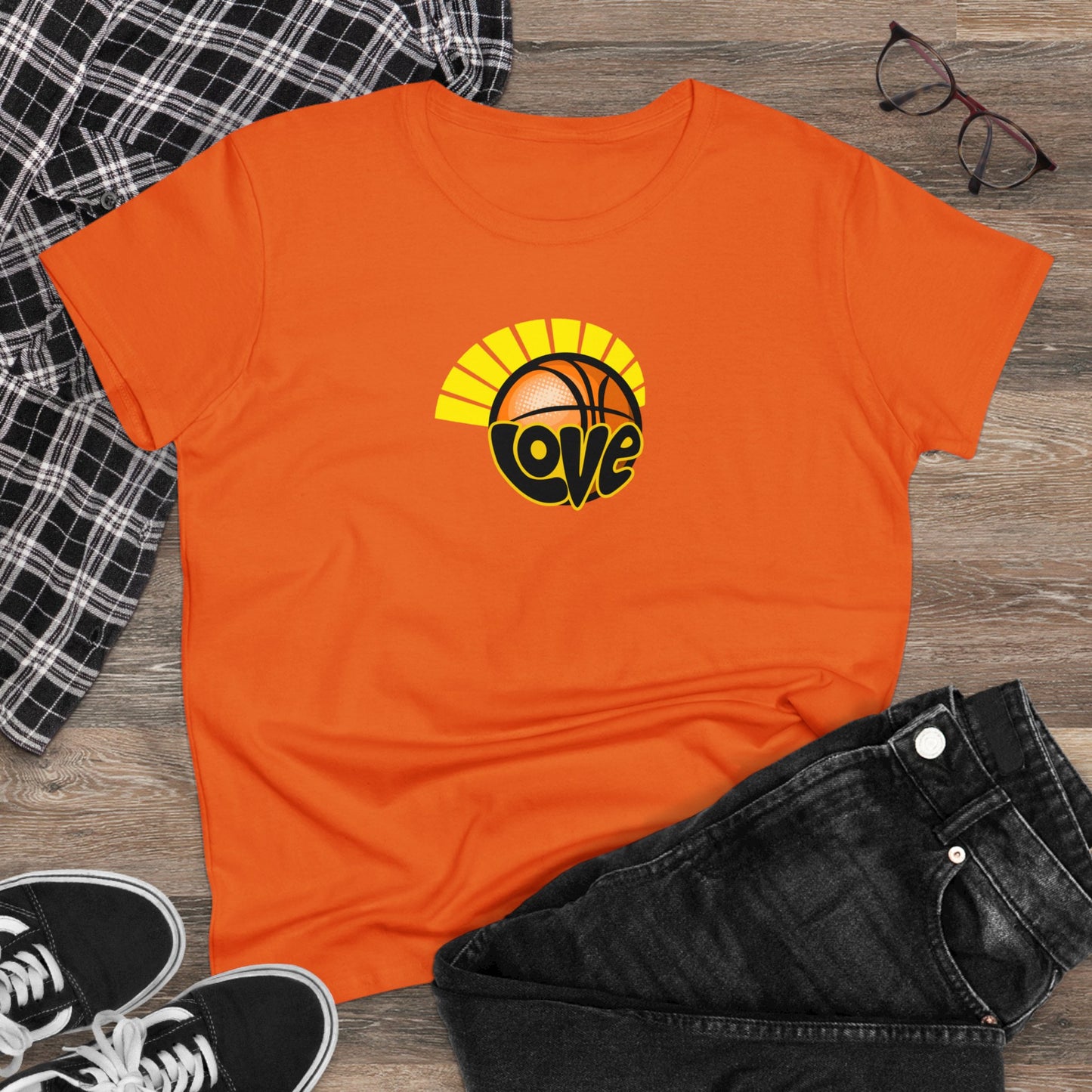 Love of Basketball, Women's Retro Hippy, Feel Good, Midweight Cotton Tee, Cute Ladies Tee, Retro 70's, Pink Basketball T-Shirts for Ladies