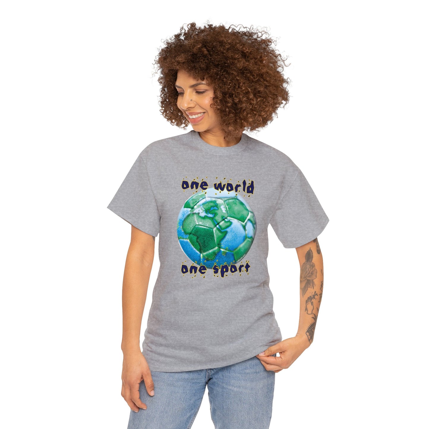 One World One Sport, Soccer Ball, Planet Earth soccer T-Shirt, Soccer is the World Sport, Bright Fun Positive Soccer T-Shirt Design